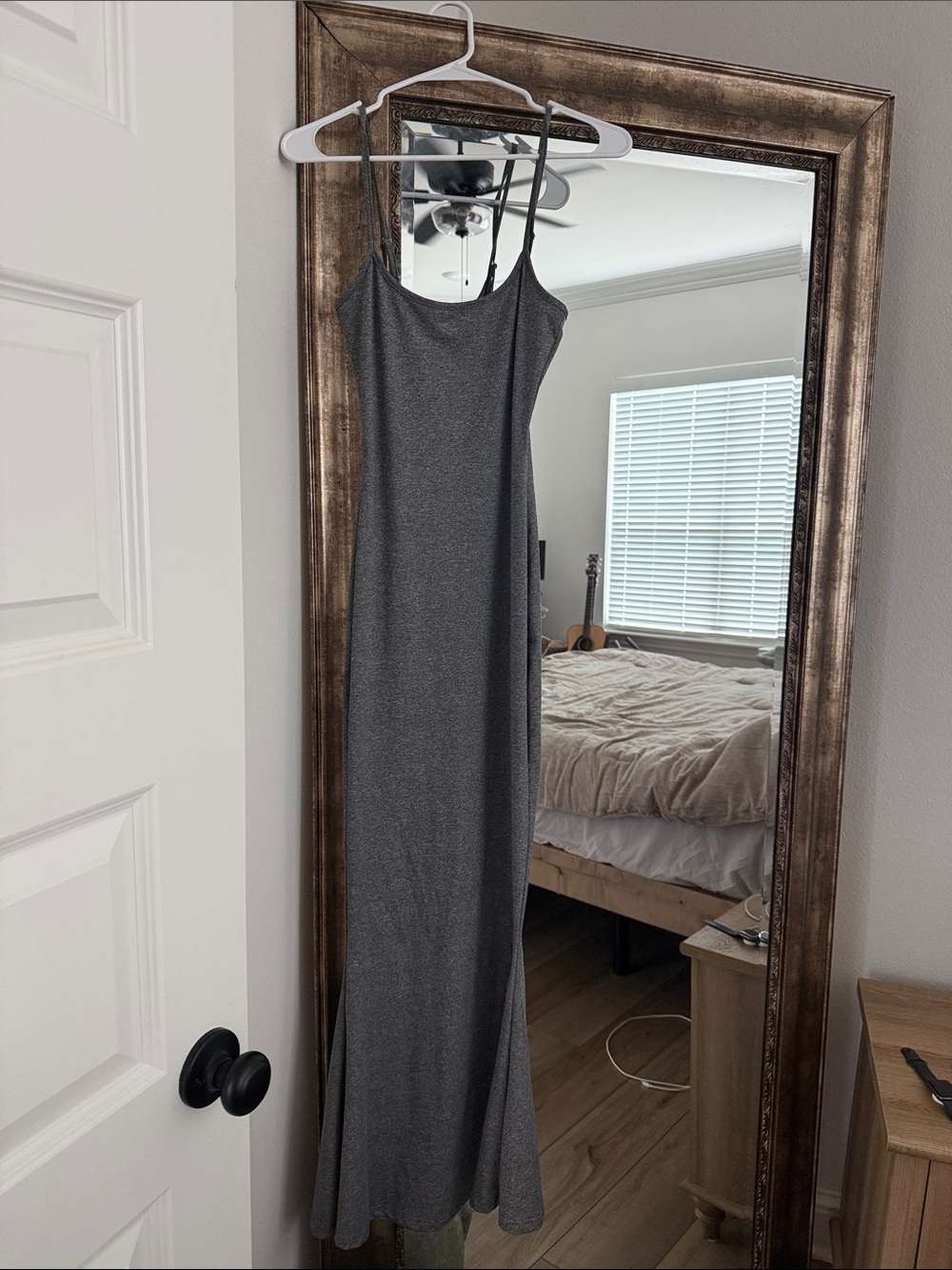 Sleek Gray Spaghetti-Strap Maxi Dress